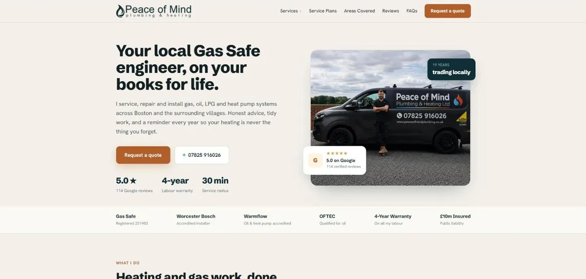 Peace of Mind Plumbing website by Frostology